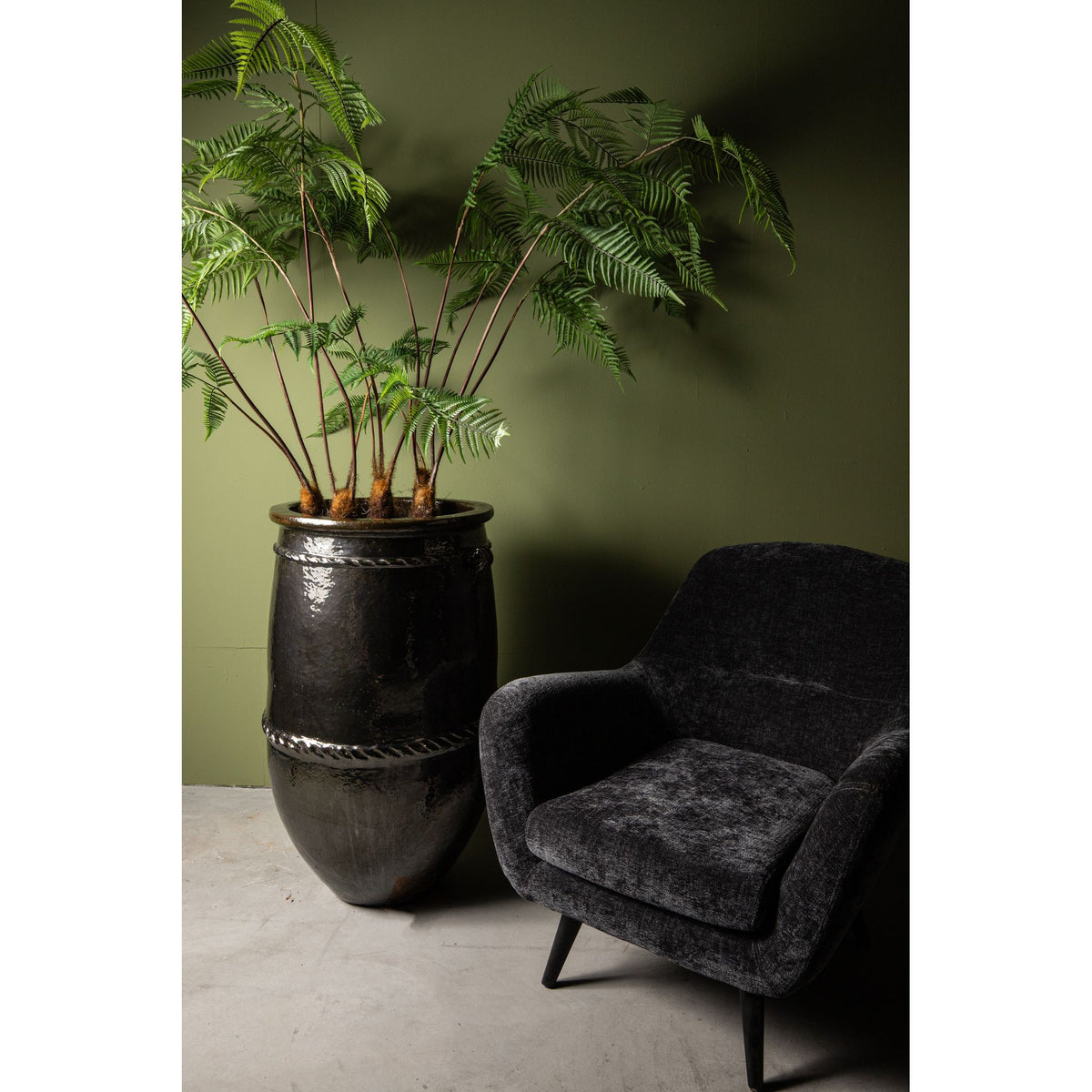 Pot – green surface, ceramic, round jug shape, tall shape – Tony | PTMD