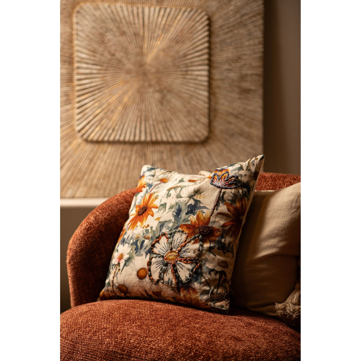 Pillow – Soft Cotton Fabric, Floral Pattern, Square Shape – Helenor | PTMD