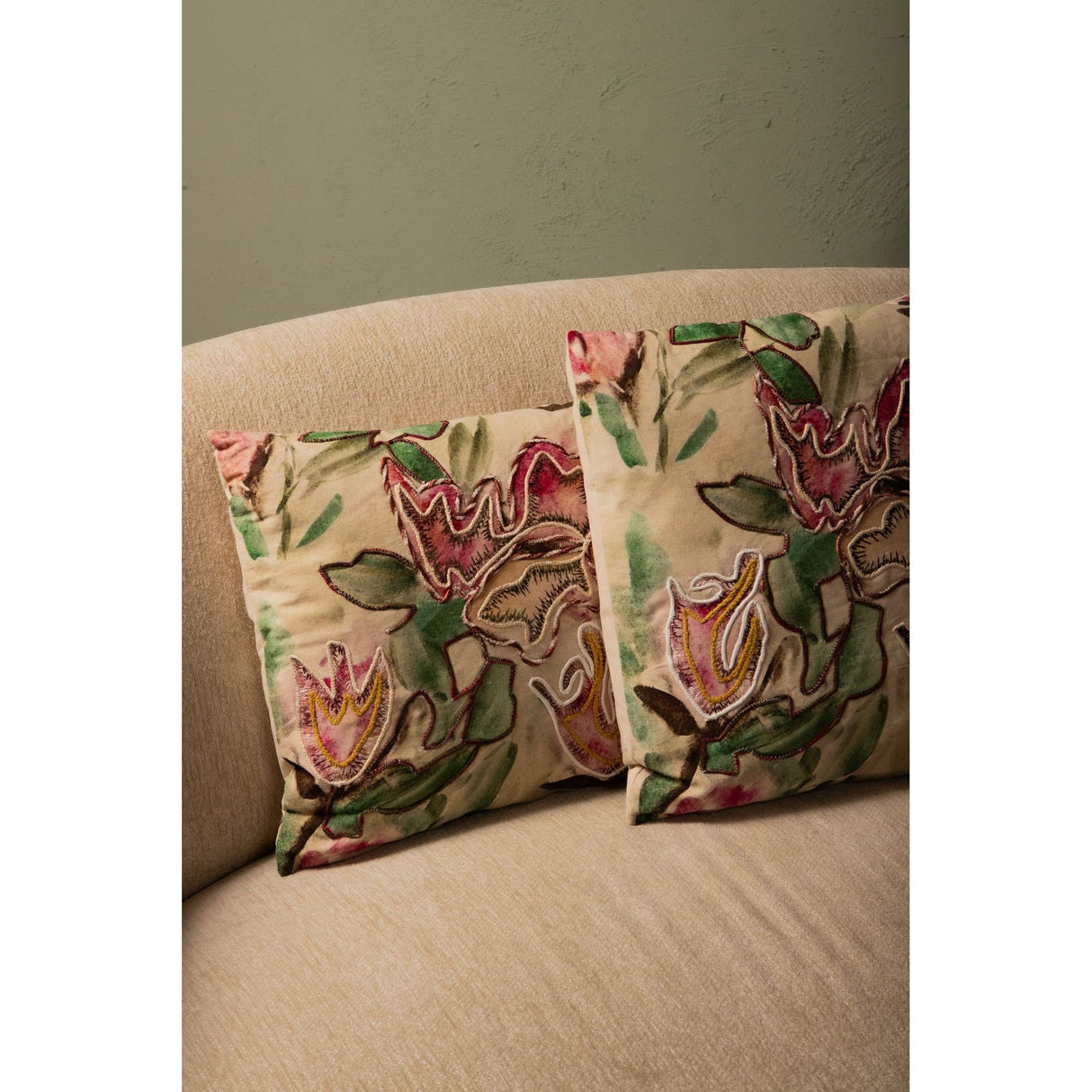 Cushion - Soft Cotton Fabric, Floral Pattern, Square Shape - Ayumi | PTMD