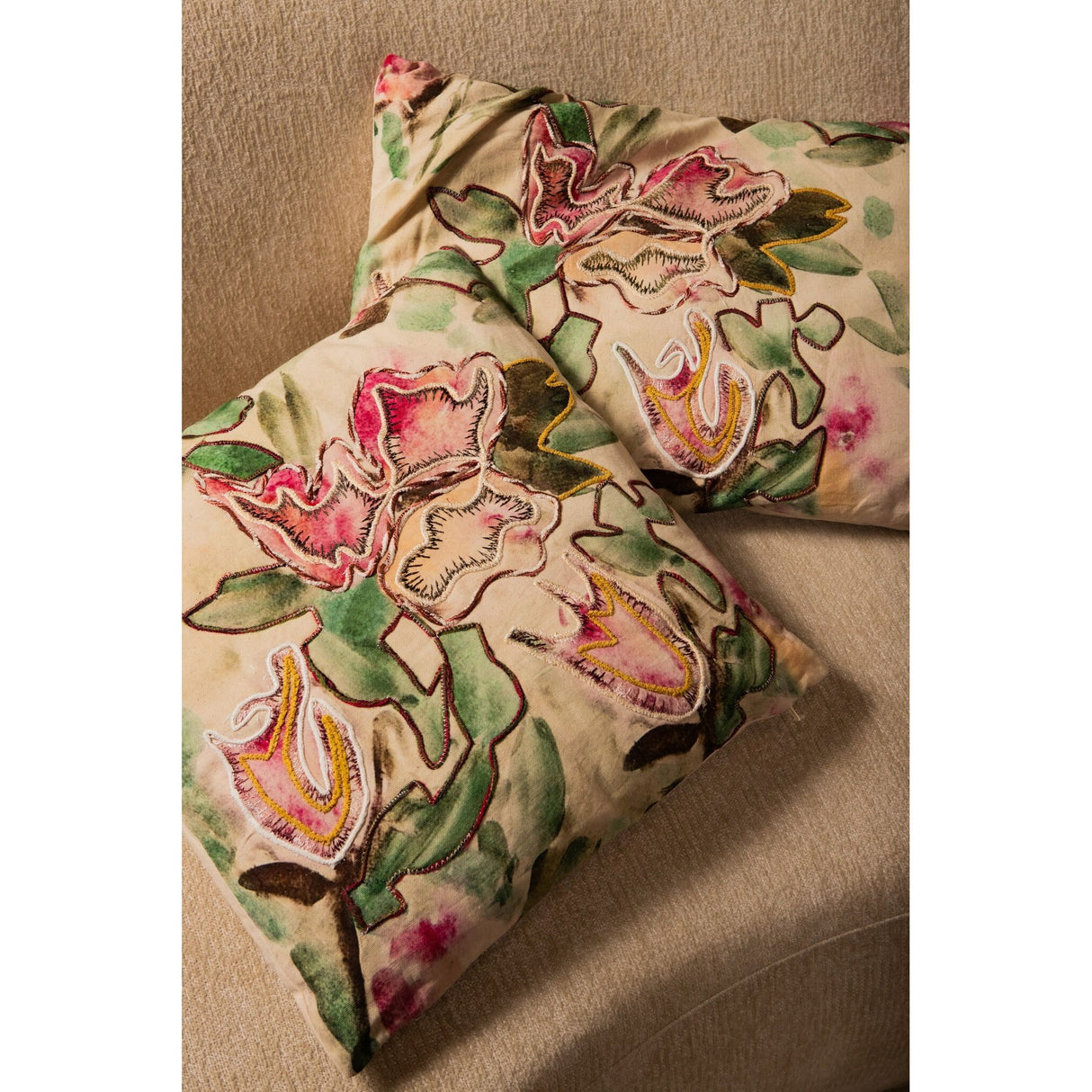 Cushion - Soft Cotton Fabric, Floral Pattern, Square Shape - Ayumi | PTMD