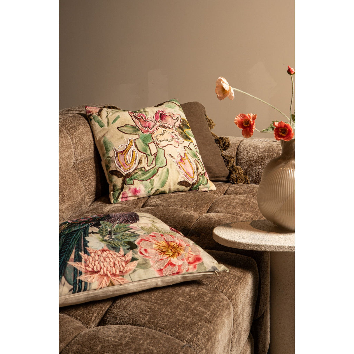 Cushion - Soft Cotton Fabric, Floral Pattern, Square Shape - Ayumi | PTMD