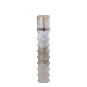 Floor lantern – Ribbed structure, Enamel surface, Cream-colored finish, M – Kaylyne | PTMD