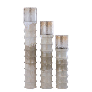 Floor lantern – Ribbed structure, Enamel surface, Cream-colored finish, M – Kaylyne | PTMD