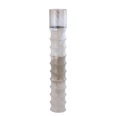 Floor Hurricane Lamp – Ribbed Structure, Enamel Surface, Cream Finish, L – Kaylyne | PTMD