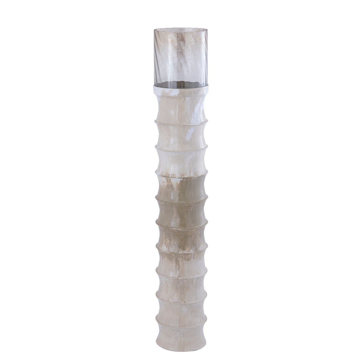 Floor Hurricane Lamp – Ribbed Structure, Enamel Surface, Cream Finish, L – Kaylyne | PTMD