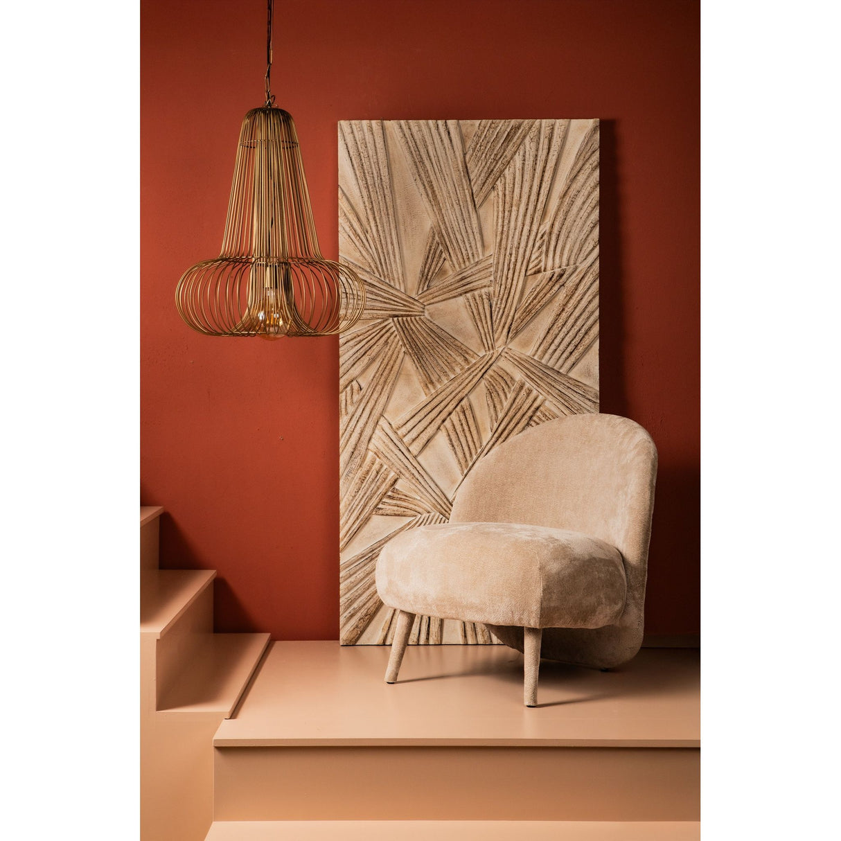 Wandpaneel aus MDF mit rechteckiger Form, Knotenoptik und Creme-Finish – Raihan | PTMD