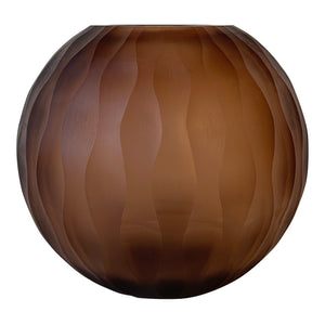 Vase - Solid Glass, Wave Pattern Structure, Brown Color S - Mishan | PTMD
