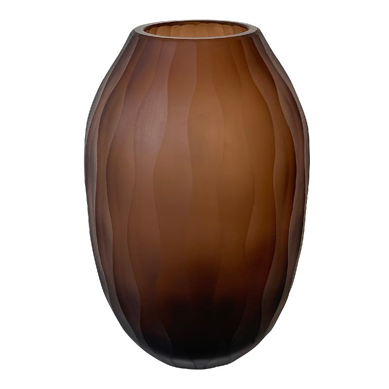 Vase - Solid Glass, Wave Pattern Structure, Brown Color S - Mishan | PTMD
