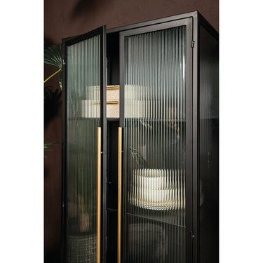 Vitrinenschrank – Glas Türen, Metall Rahmen, Schwarz Lackiert – Caeleen | PTMD