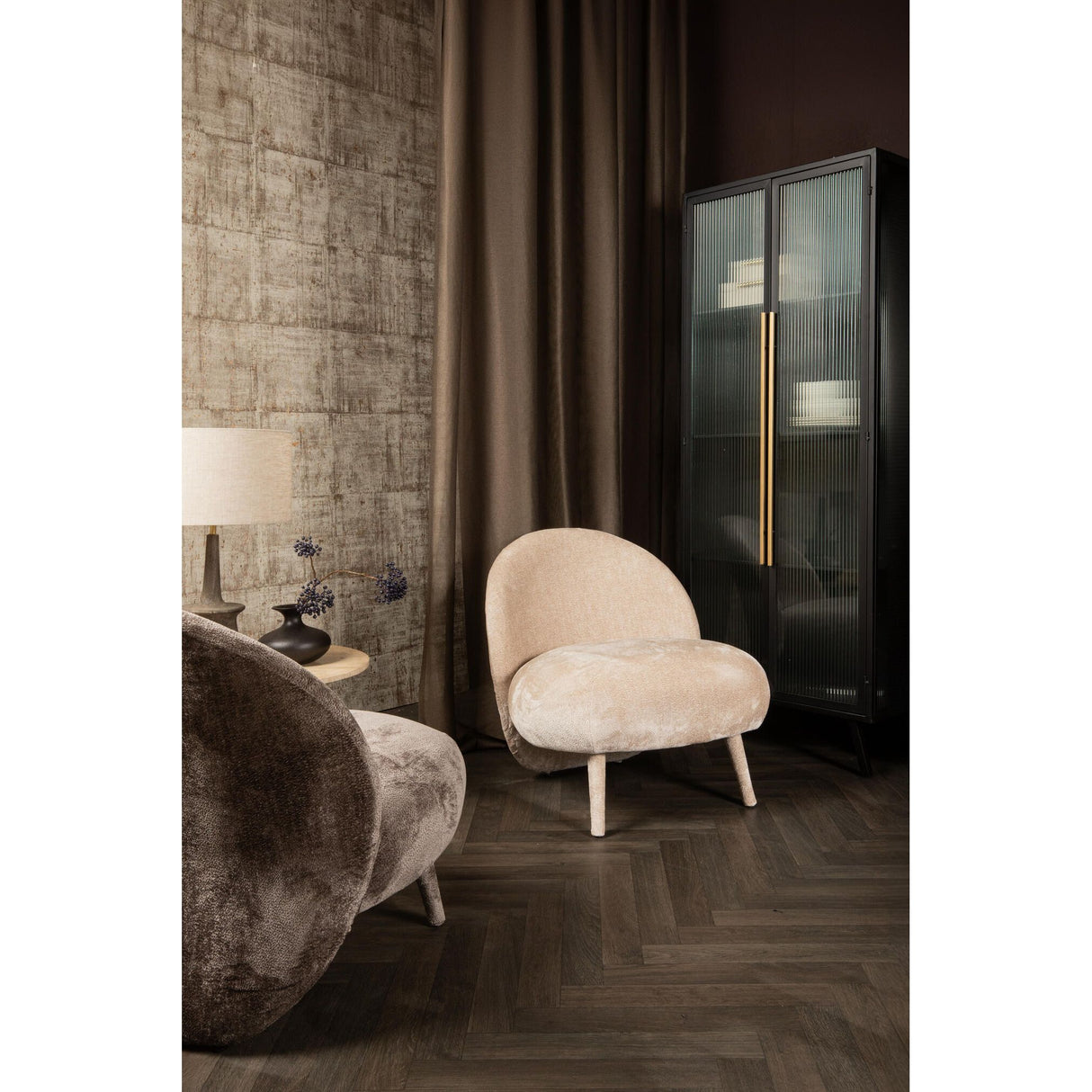Armchair – Aphrodite Fabric Upholstery, Mocha Finish, Compact Design – Eonas | PTMD