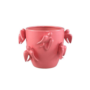 Pot – Bird Motif Design, Round Shape, Pink Color, Ceramic Material, M – EmmeLyn | PTMD