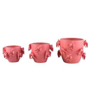 Pot – Bird Motif Design, Round Shape, Pink Color, Ceramic Material, L – EmmeLyn | PTMD