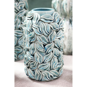 Pot – Blue color, Round shape, Glazed surface, Leaf motif, Ceramic, S – Zubeda | PTMD