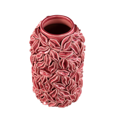 Topf – Rosa Farbe, Runde Form, Glasierte Oberfläche, Blattmotiv, Keramik, L – Zubeda | PTMD