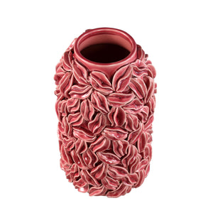 Topf – Rosa Farbe, Runde Form, Glasierte Oberfläche, Blattmotiv, Keramik, L – Zubeda | PTMD