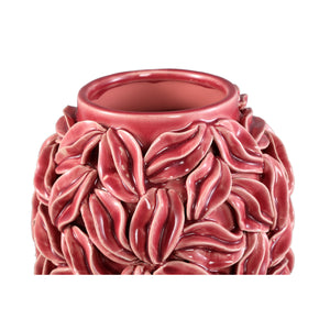 Topf – Rosa Farbe, Runde Form, Glasierte Oberfläche, Blattmotiv, Keramik, L – Zubeda | PTMD