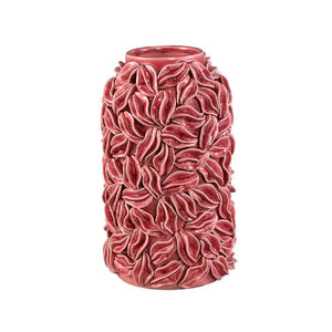 Topf – Rosa Farbe, Runde Form, Glasierte Oberfläche, Blattmotiv, Keramik, L – Zubeda | PTMD