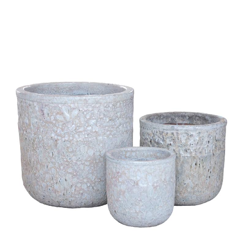 Pot - Ceramic Material, Round Shape, White Finish - Matija | PTMD