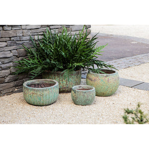 Pot – green surface, linear texture, round shape, ceramic – Siantelle | PTMD