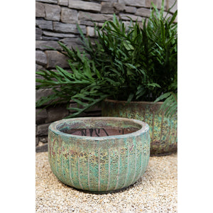 Pot – green surface, linear texture, round shape, ceramic – Siantelle | PTMD