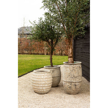 Pot – Beige Hue, Cement Material, Earthy Line Design, L – Melecia | PTMD