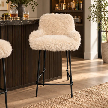 Barstuhl – Beiger Haarstoff, Metallgestell, Gepolstertes Design - Leander | PTMD