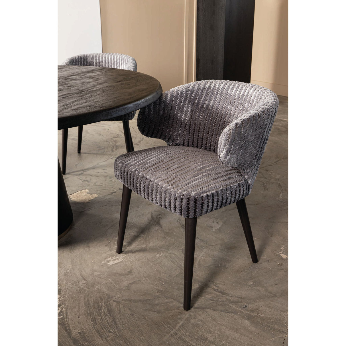 Dining Chair – Daisy Fabric Upholstery, Taupe Finish, Dark Brown Wooden Legs – Fiori | PTMD