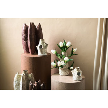 Vase - Ceramic Material, Embossed Design, Cream Color, S - Marshali | PTMD