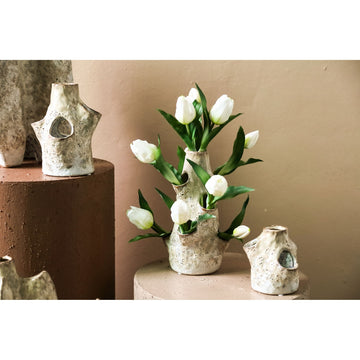 Vase – Ceramic Material, Impressed Design, Cream Color, M – Marshali | PTMD