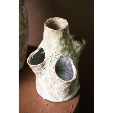 Vase – Ceramic Material, Impressed Design, Cream Color, M – Marshali | PTMD