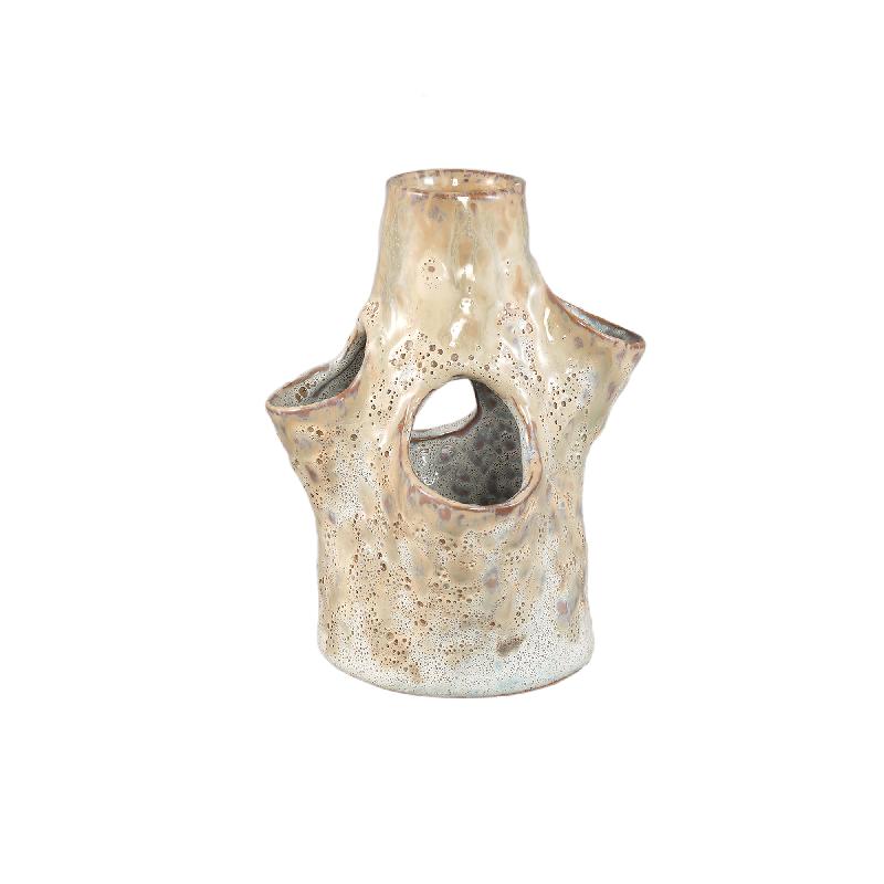 Vase – Ceramic Material, Impressed Design, Cream Color, M – Marshali | PTMD