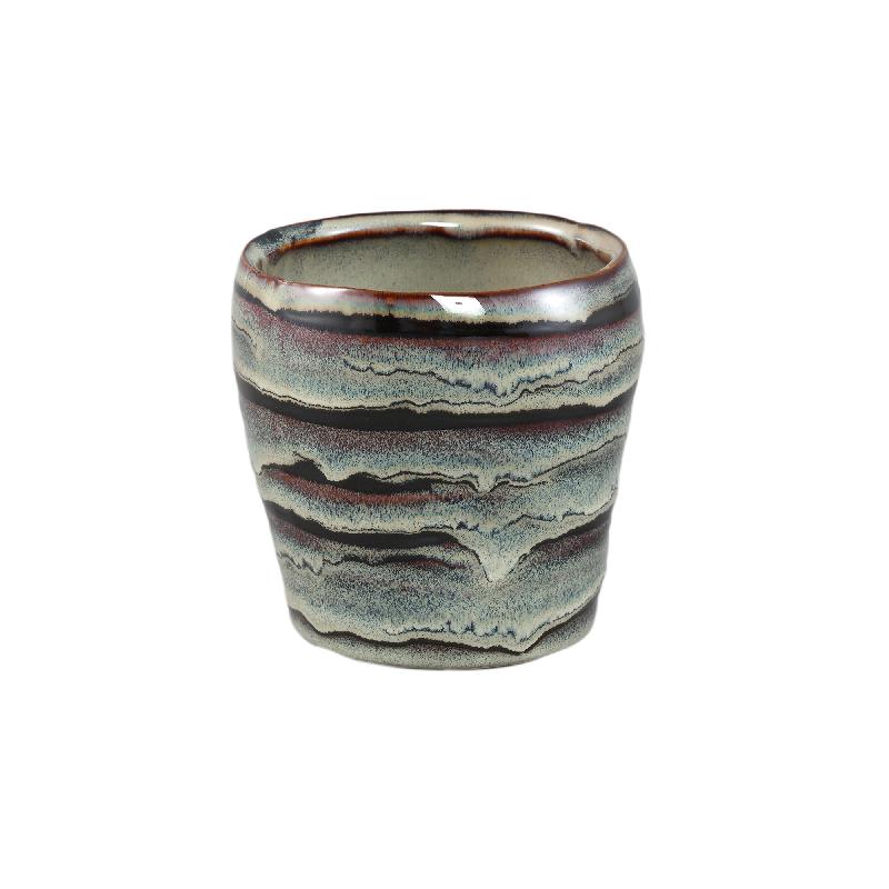 Flowerpot – Grey surface, Round shape, Line pattern, Ceramic material, S – Arpit | PTMD