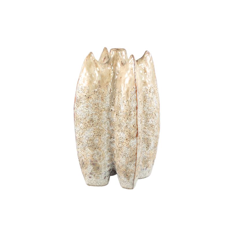 Vase – Keramikmaterial, Geformtes Design, Cremefarbe, L – Shareece | PTMD