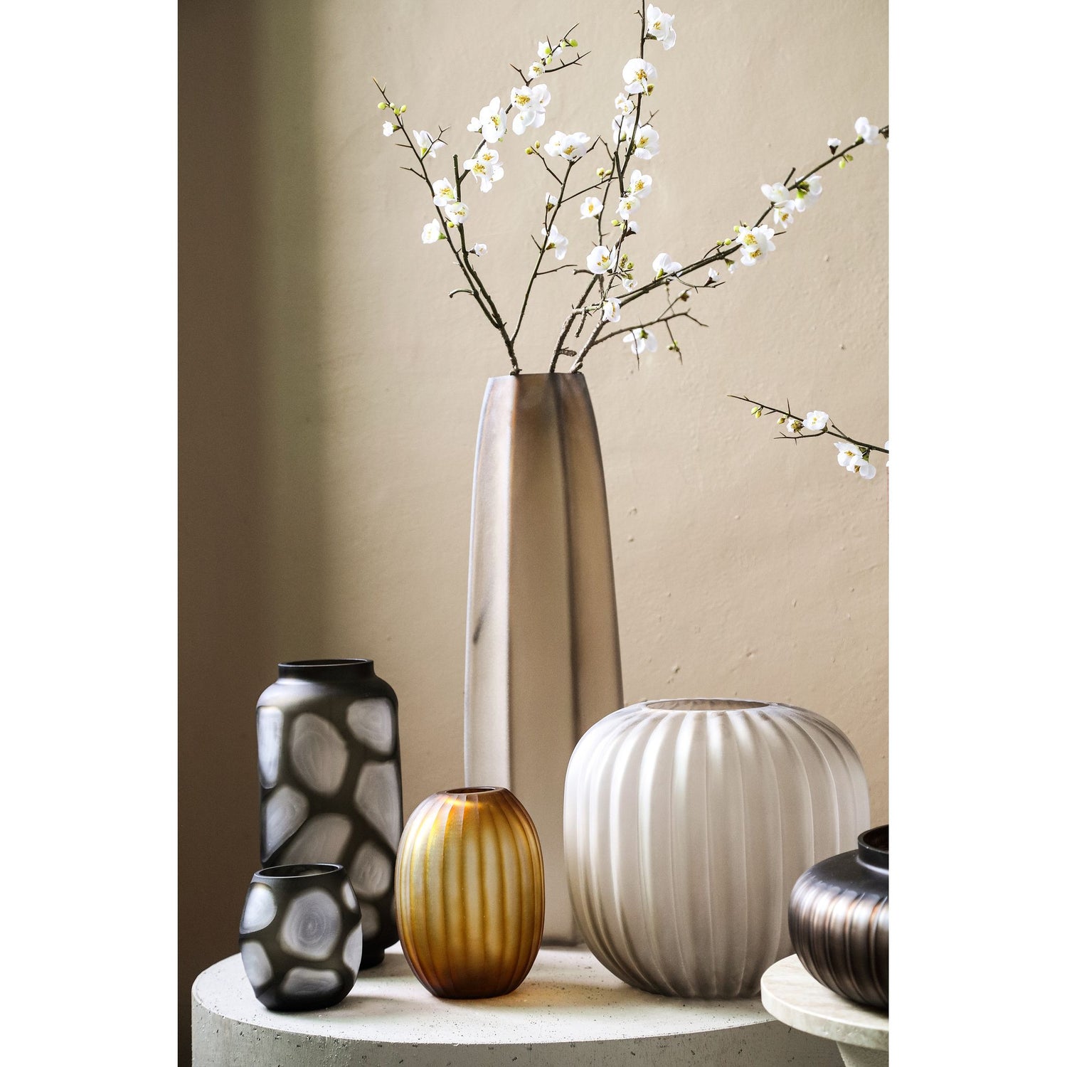 Vase – Sand Tone, Glass Material, Ribbed Design, Low Shape – Levente | PTMD