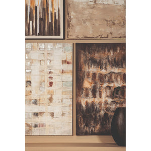 Polyester canvas wall panel with wooden frame, rough texture and dark brown finish - Xihan | PTMD