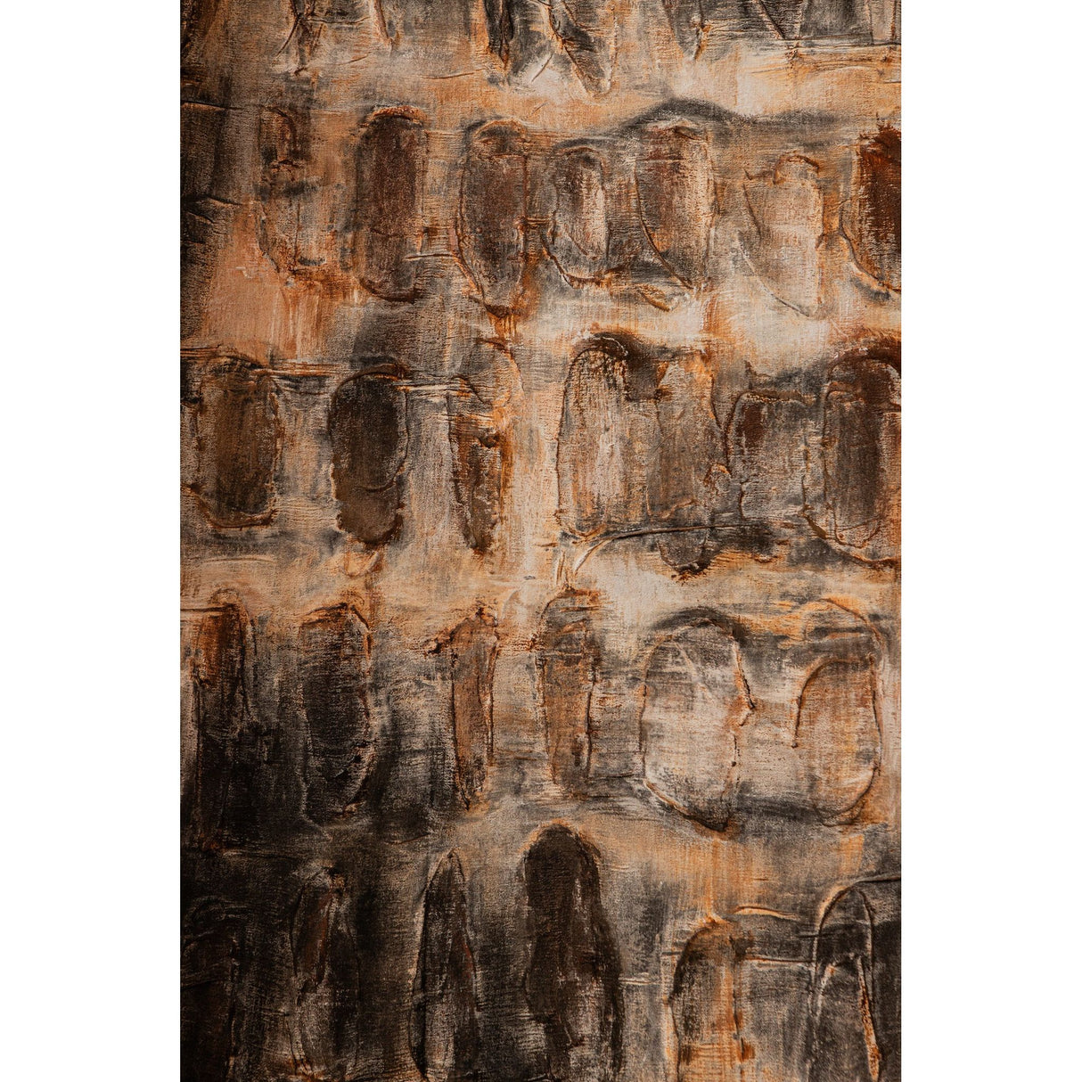 Polyester canvas wall panel with wooden frame, rough texture and dark brown finish - Xihan | PTMD