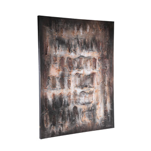 Polyester canvas wall panel with wooden frame, rough texture and dark brown finish - Xihan | PTMD