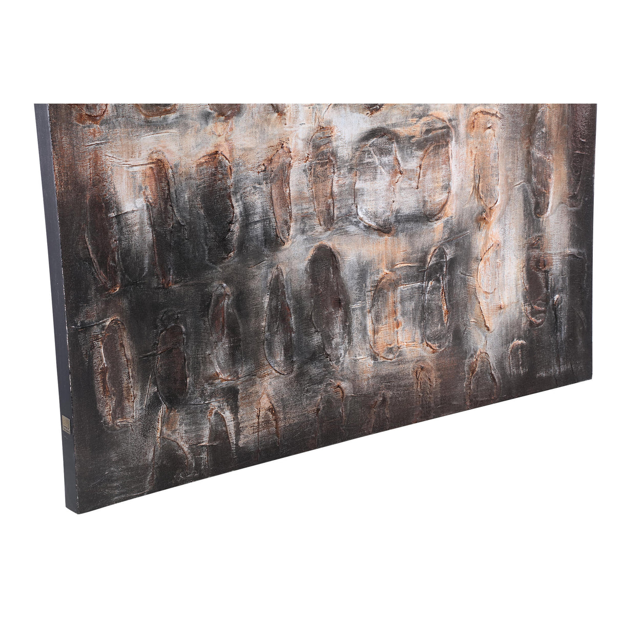 Polyester canvas wall panel with wooden frame, rough texture and dark brown finish - Xihan | PTMD
