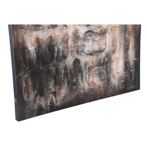 Polyester canvas wall panel with wooden frame, rough texture and dark brown finish - Xihan | PTMD