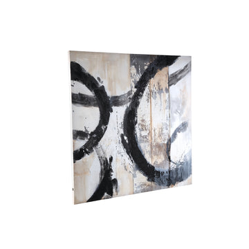 Wandpaneel aus Polyester-Canvas mit quadratischer Form, Holzrahmen und Kreis-Motiv, Schwarz-Finish – Jor | PTMD
