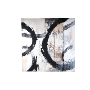Wandpaneel aus Polyester-Canvas mit quadratischer Form, Holzrahmen und Kreis-Motiv, Schwarz-Finish – Jor | PTMD