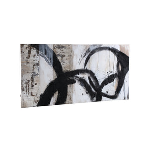 Wandpaneel aus Polyester-Canvas mit rechteckiger Form, Holzrahmen und Kreis-Motiv, Schwarz-Finish – Jor | PTMD