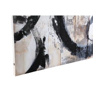 Wandpaneel aus Polyester-Canvas mit rechteckiger Form, Holzrahmen und Kreis-Motiv, Schwarz-Finish – Jor | PTMD