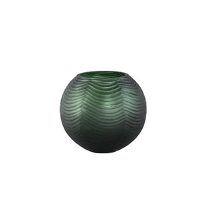Vase - Glass Material, Round Shape, Green Color, Low - Elichi | PTMD
