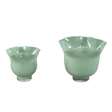 Windlicht – Grünes Glas, Runde Form, Wellenförmiges Design – Macarena | PTMD