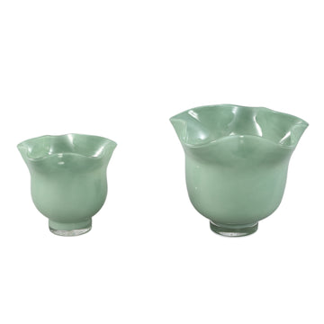 Windlicht – Grünes Glas, Runde Form, Wellenförmiges Design – Macarena | PTMD