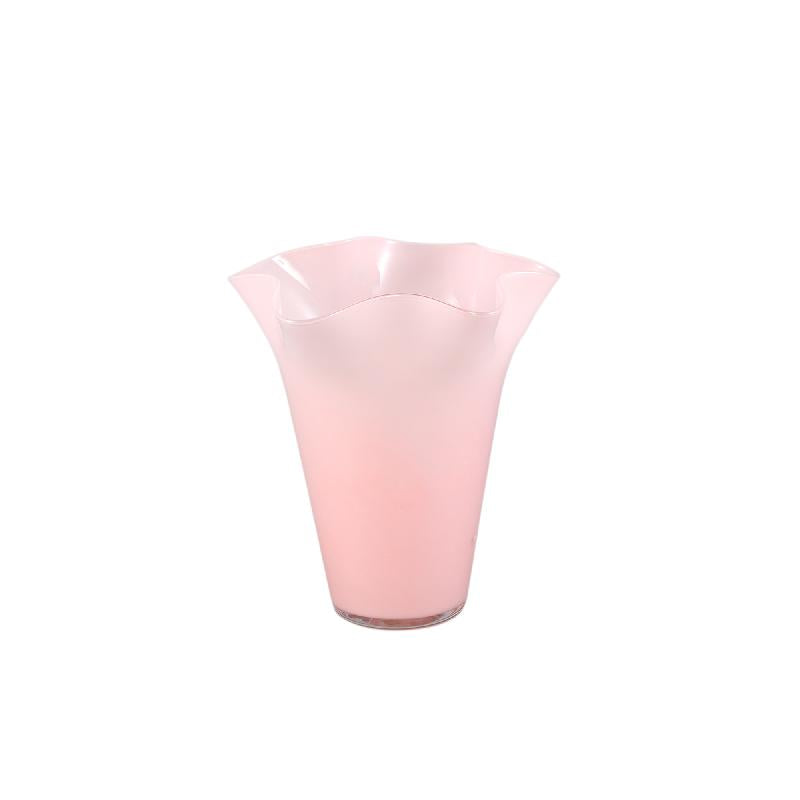 Vase - Light Pink Glass, Round Shape, Wavy Texture, S - Macarena | PTMD