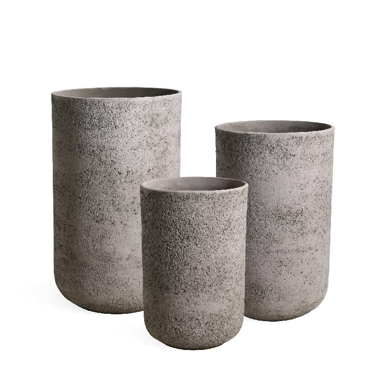 Topf – Runde Form, GRC Material, Grau, Hoch  – Deliahe | PTMD