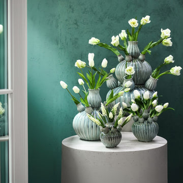 Vase – Ribbed Design, Ceramic Material, Turquoise Color, XS – Nolou | PTMD