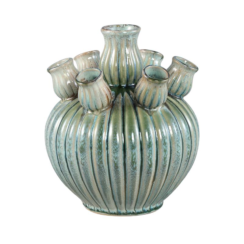 Vase – Ribbed Design, Ceramic Material, Turquoise Color, S – Nolou | PTMD